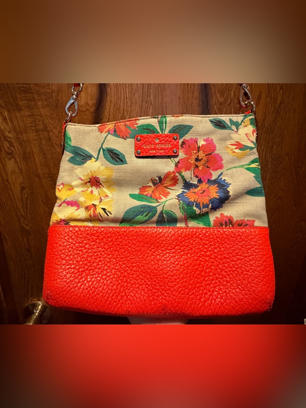 kate spade Floral Canvas Crossbody with Coral Leather Trim